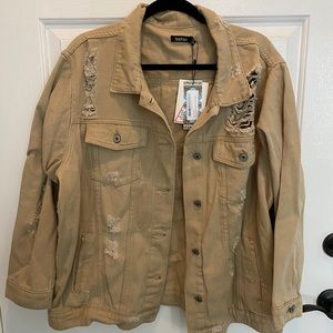 Boohoo+ Tan Distressed Denim Jacket